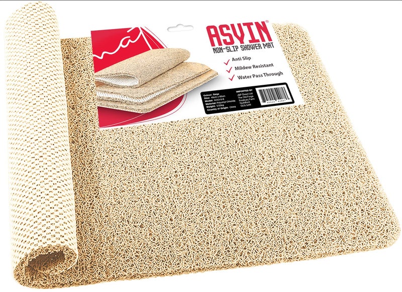 Asvin Soft Textured Bath, Shower, Tub Mat, 24x16 Inch, Phthalate Free, Non Slip Comfort Bathtub Mats with Drain, PVC Loofah Bathroom Mats for Wet Areas, Quick Drying - Image 1